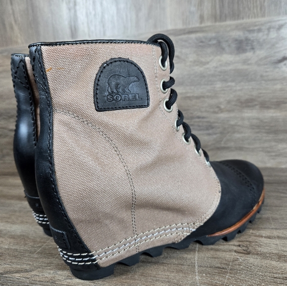 Sorel 1964 PDX Waterproof Hidden Heel Wedge Tan Black Boots Ankle Leather Sz 8.5 - Picture 6 of 12